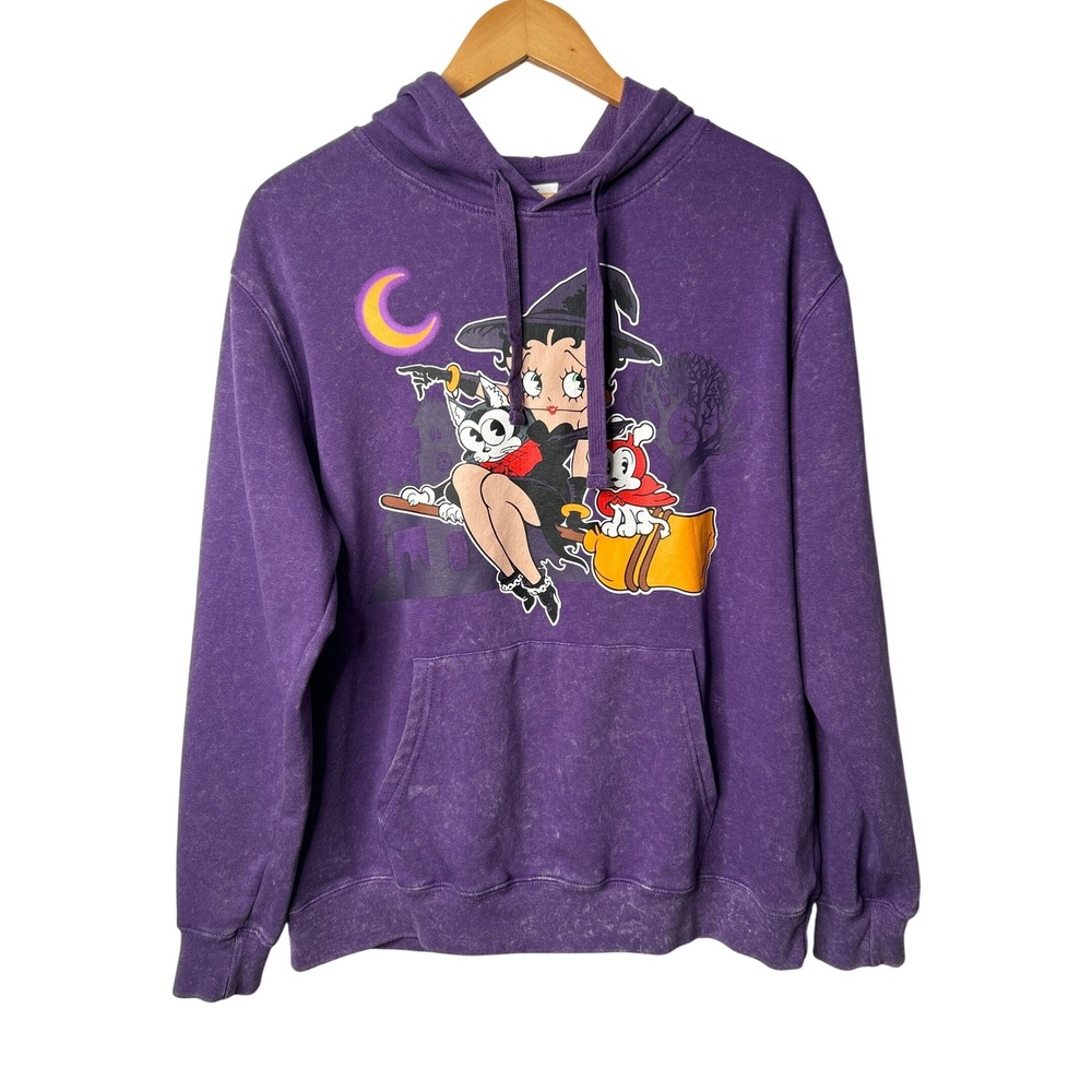 Fleischer Studios Betty Boop Hoodie XL Purple Witch Halloween Graphic Spellcore